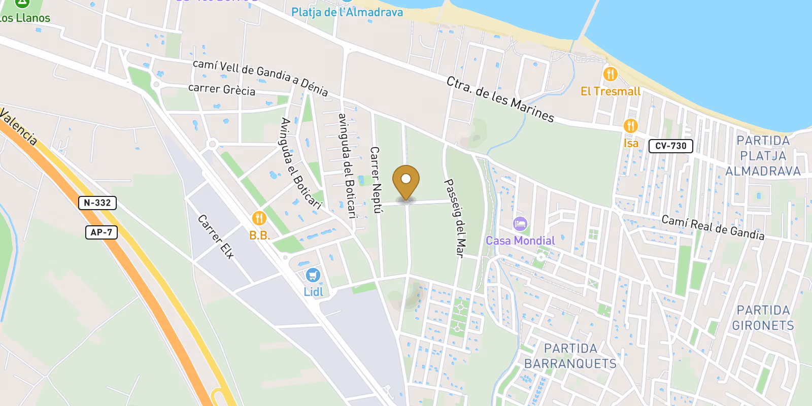 Map — Playa de La Almadraba penthouses in El Verger