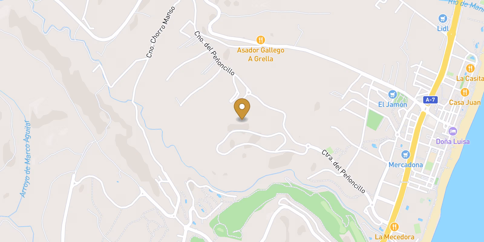 Map — Arroyo de la Peñuela homes near the Manilva coast