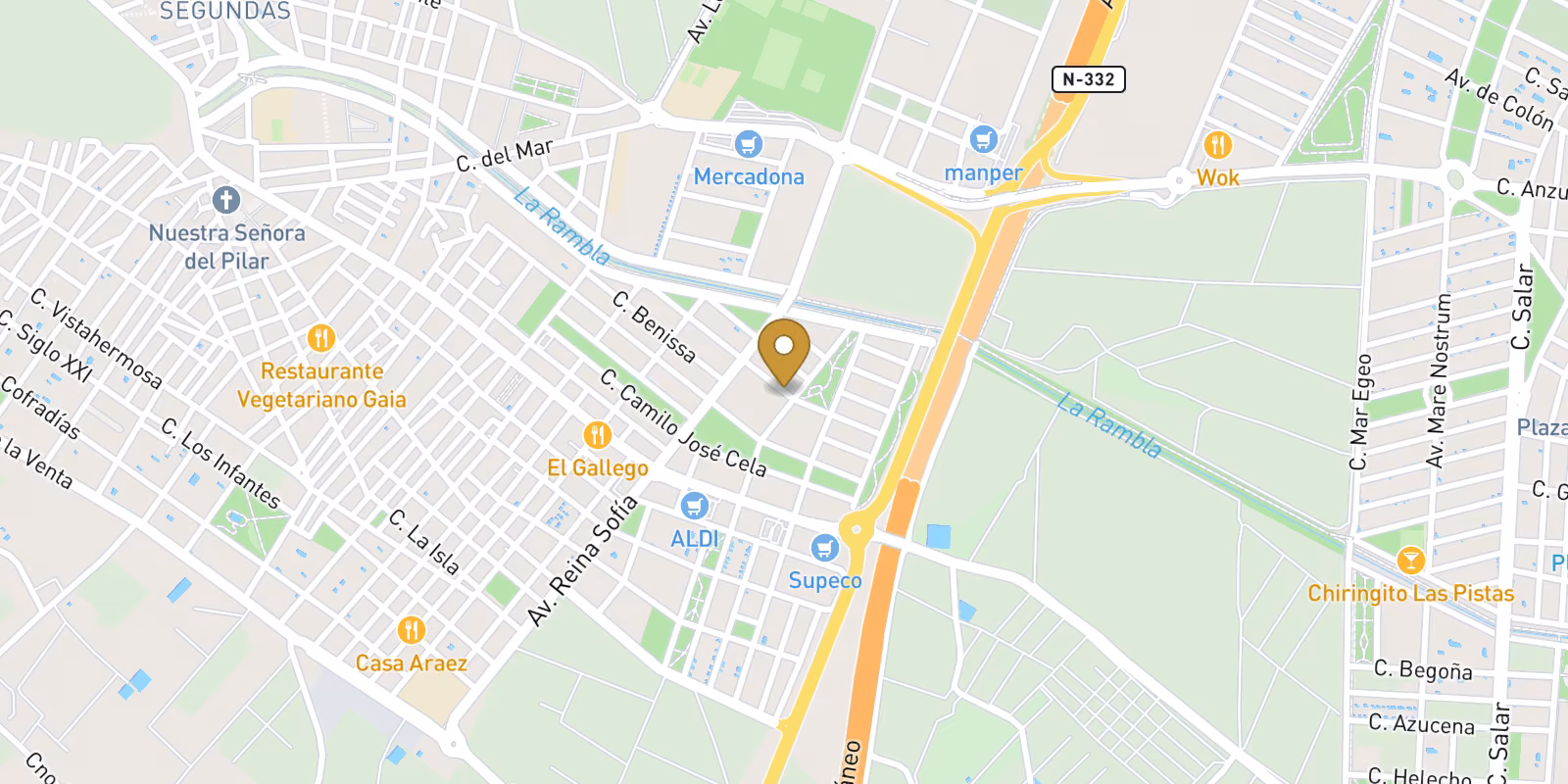 Map — Pueblo bungalows in Pilar de La Horadada with live pricing