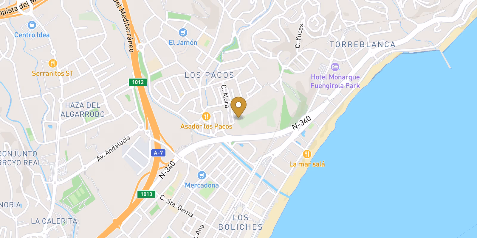 Karte — Luxuriöse Neubau-Resortwohnungen in Fuengirola in der Nähe des Strandes von Los Boliches