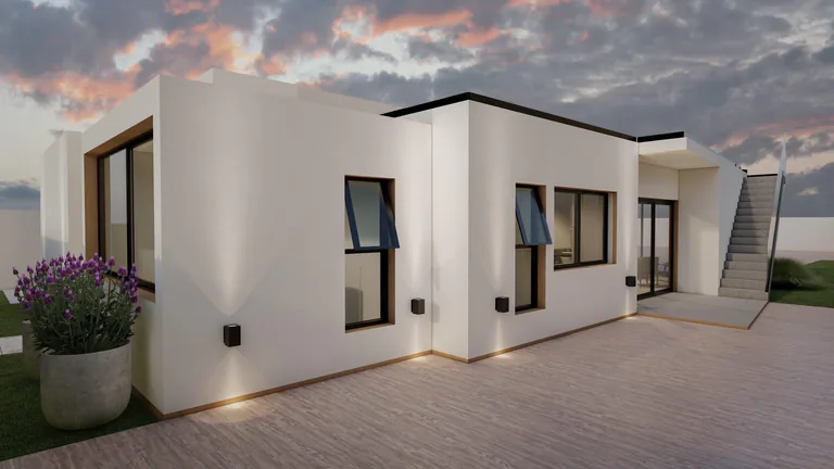 Villa de estilo ibicenco en un tranquilo pueblo español