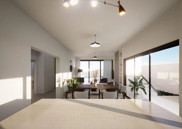 Villa de estilo ibicenco en un tranquilo pueblo español