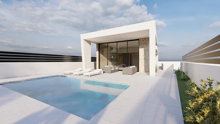 Chalets de obra nueva de una planta con piscina privada en Torrevieja