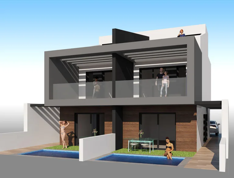 Modernas villas adosadas con piscina privada cerca del mar en Santiago de la Ribera