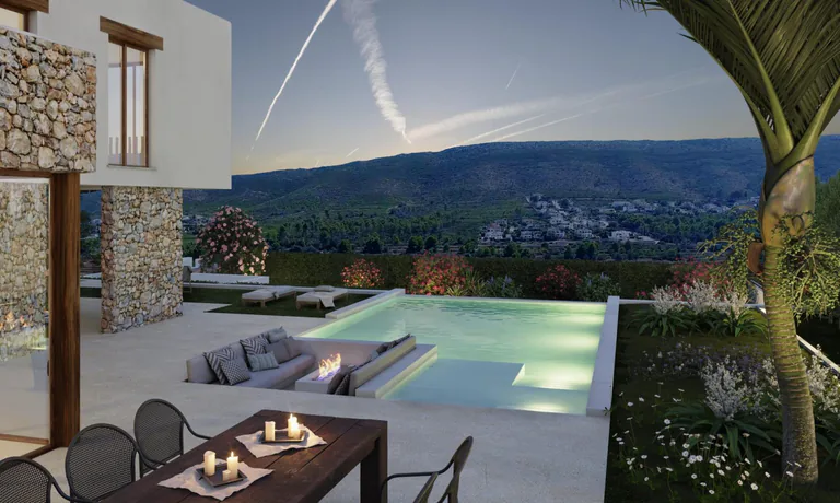 Villa de lujo estilo Ibiza con vistas panorámicas en Las Laderas, Jávea