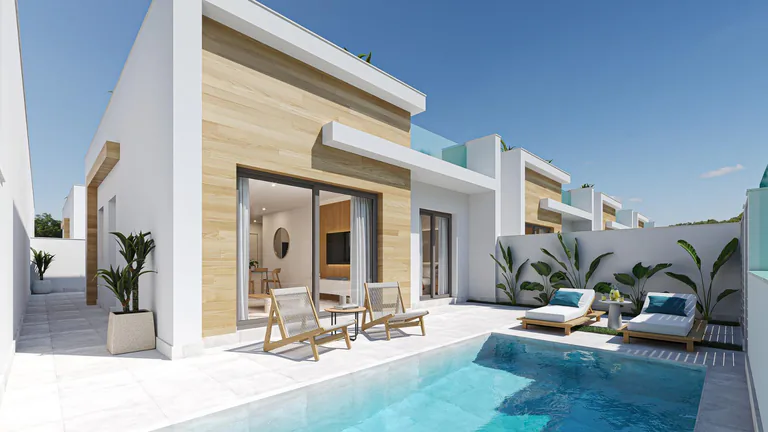 Modernas villas de una sola planta con piscina privada y solárium en El Jimenado, Murcia