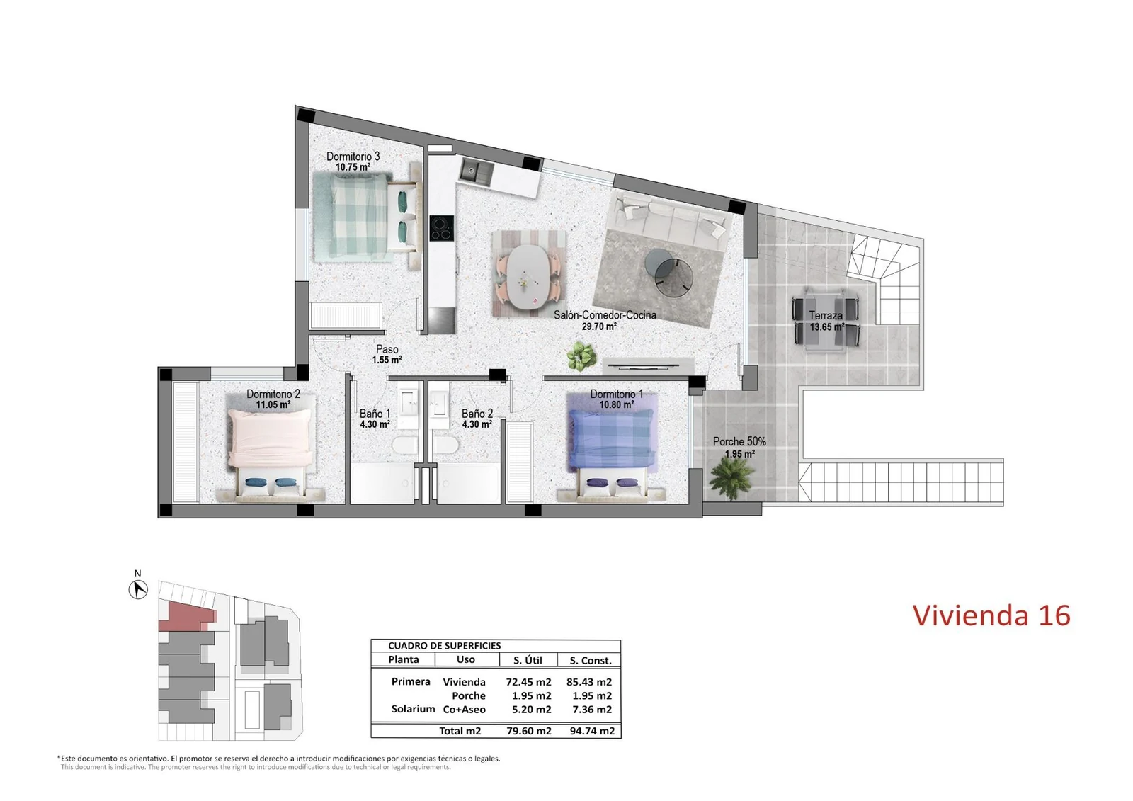 Unit NV-102646 — Bungalow en planta alta de obra nueva en Pilar de La Horadada